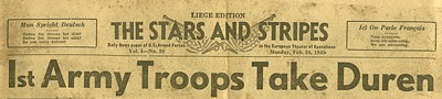 Die amerikanische Armeezeitung berichtet über die Eroberung der Stadt im Februar 1945. Geschenk eines Dürener Bürgers.