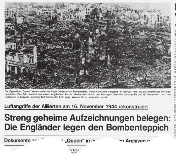 Die Grafik zeigt einen Zeitungsbericht der Dürener Nachrichten vom 15.11.1980 über Dürens schwärzesten Tag.